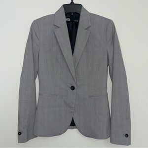 ZARA | Grey Plaid Button Blazer